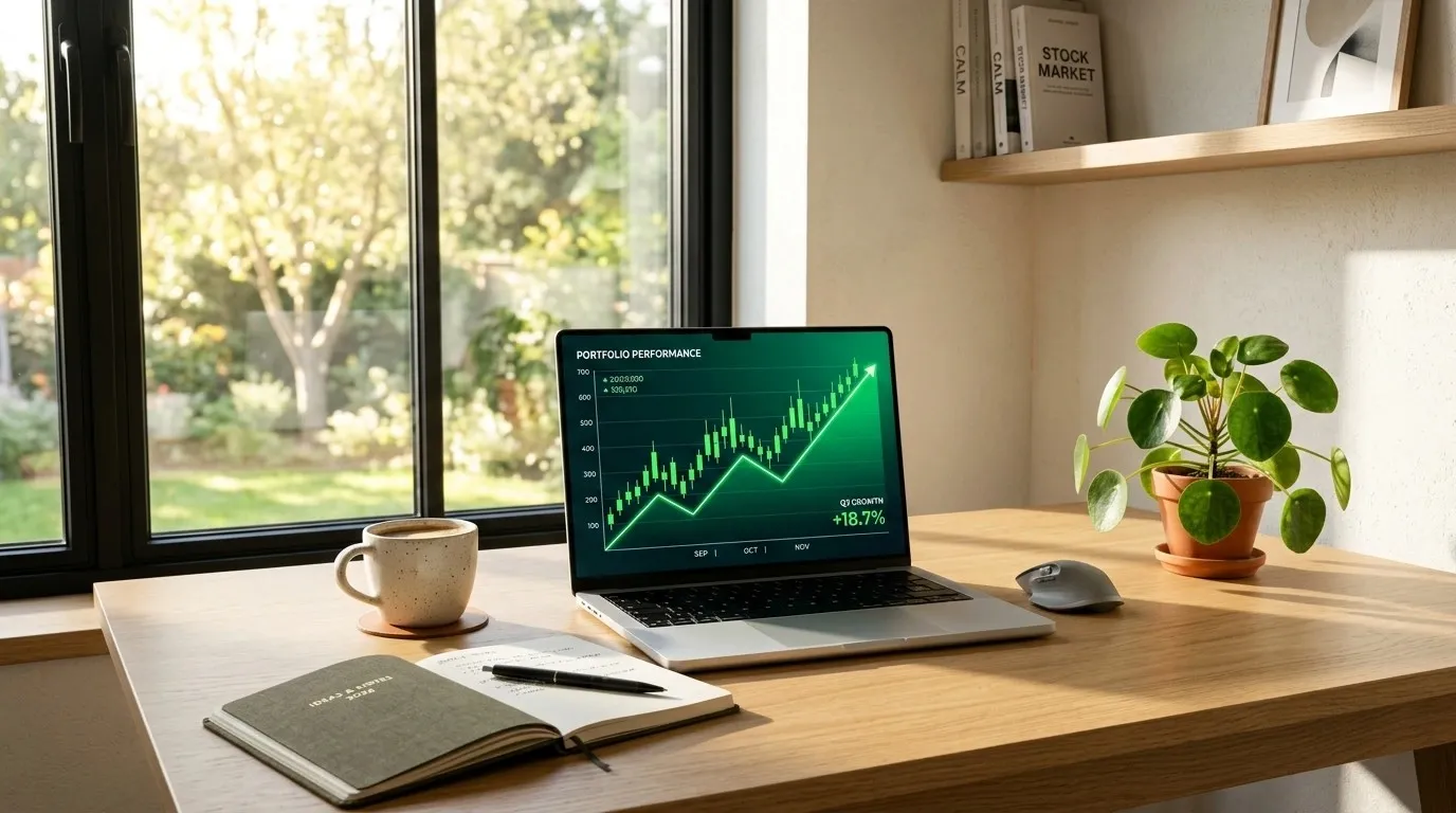 Laptop displaying a rising financial chart for online business ideas in 2026.