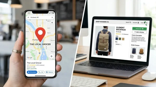 local SEO maps and e-commerce shopping interface visual