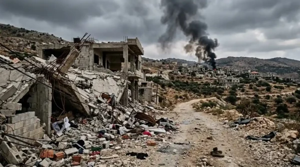 Smoke rising from a hillside village in southern Lebanon following reported ceasefire violations.
