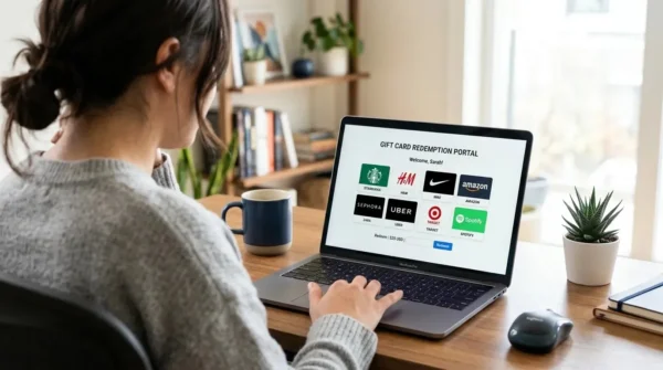 A user redeeming a lifestyle gift card on a digital online portal via a laptop.