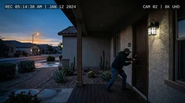 Surveillance footage of a residence in Tucson, Arizona, related to the disappearance investigation.