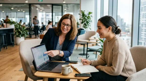 A digital marketing student receiving one-on-one career mentorship from an industry expert.