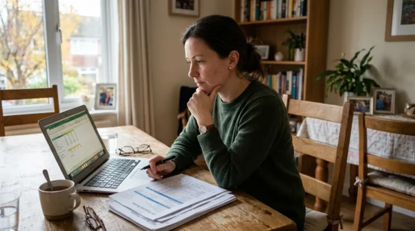 A prospective student reviewing tuition funding and financial plans at home.